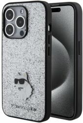 Telefontok iPhone 15 Pro - Karl Lagerfeld - FIXED GLITTER C LOGO METAL PIN - hátlap tok, ezüst