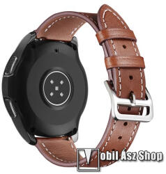 Okosóra szíj - BARNA - valódi bőr - 115mm + 92mm hosszú, 20mm széles - SAMSUNG Galaxy Watch 42mm / Amazfit GTS / Galaxy Watch3 41mm / HUAWEI Watch GT 2 42mm / Galaxy Watch Active / Active 2