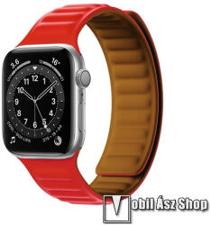 Okosóra loop szilikon szíj - PIROS - mágneses, bőr hatású, bordázott minta - APPLE Watch Series 1/2/3 42mm / 4/5/6/SE 44mm / 7/8/9 45mm / Ultra / Ultra 2 49mm
