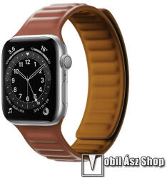  Okosóra loop szilikon szíj - BARNA - mágneses, bőr hatású, bordázott minta - APPLE Watch Series 1/2/3 42mm / 4/5/6/SE 44mm / 7/8/9 45mm / Ultra / Ultra 2 49mm