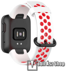 Okosóra szíj - légáteresztő, sportoláshoz, szilikon - 125mm + 89mm hosszú - FEHÉR / PIROS - Xiaomi Mi Watch Lite / Xiaomi Redmi Watch