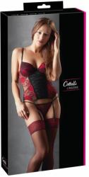Cottelli Collection - Rózsás fűző és tanga (piros) (26105661331) - sexshopcenter