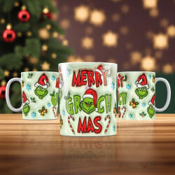 Deconline Customs Grincs mintás karácsonyi bögre 3D pufi hatású "Merry GrinchMas (DO129112)