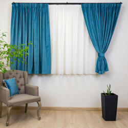 Hiko Set 2 draperii scurte cu doua benzi de prindere Hiko COMFY catifea Ocean Blue, cu rejansa (10015360)