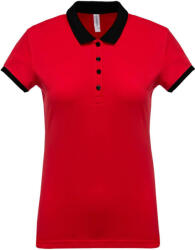 Kariban Női galléros piké póló, kontrasztos passzékkal, Kariban KA259, Red/Black-M (ka259re-bl-m)