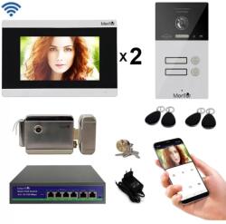 Mentor Kit Interfon Video 2 familii wireless WiFi IP65 1.3MP 7 inch Color 4in1 POE RJ45 Tag Mentor SYKT033