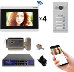 Mentor Kit Interfon Video 4 familii wireless WiFi IP65 1.3MP 7 inch Color 3in1 POE RJ45 Mentor SYKT031 (MMDSYKT031)