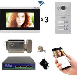 Mentor Kit Interfon Video 3 familii wireless WiFi IP65 1.3MP 7 inch Color 3in1 POE RJ45 Mentor SYKT030 (MMDSYKT030)