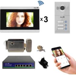 Mentor Kit Interfon Video 3 familii wireless WiFi IP65 1.3MP 7 inch Color 3in1 POE RJ45 Mentor SYKT030