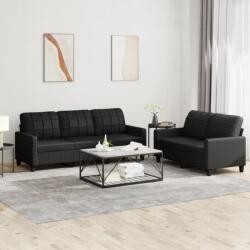 vidaXL Set de canapele cu perne, 2 piese, negru, piele ecologică (3201378) - comfy Canapea