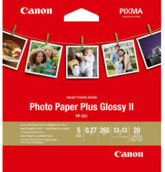 Canon Photo Paper Plus Glossy II, PP-201, hârtie foto, lucioasă, 2311B060, albă, 13x13cm, 5x5", 265 g/m2, 20 buc, jet de cerneală