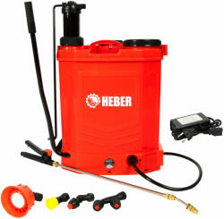 Heber Pompa de stropit electrica 2 in 1 Heber, manual si electrica, 16 L, acumulator, 6 BAR, regulator, 5 duze (HBR-16) Pulverizator