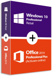 Microsoft Windows 10 Pro (Retail) + Office 2019 Pro Plus (Activare online) (Licenţă digitala)