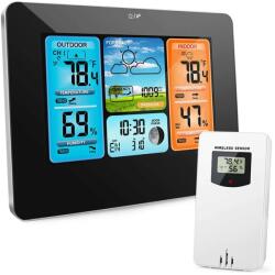VERK GROUP Vezeték nélküli időjárás állomás színes LCD kijelzővel, dcf higrométer, USB, 16, 6cm x 12, 8cm x 3cm, fekete