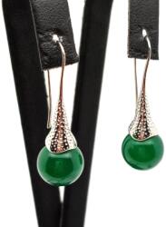 R. M. ékszer Fülbevaló golyó szinezett zöld achát mintás kürt 10mm (087393)