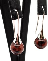 R. M. ékszer Fülbevaló golyó mahagóni obszidián kürt lógós 10mm (087769)