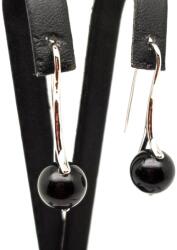 R. M. ékszer Fülbevaló golyó obszidián ezüst ívelt lógós 10-11mm (088438)