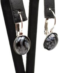 R. M. ékszer Fülbevaló ovális hópeh obszidián zár fém keret 10x14mm (088149)