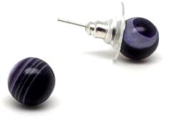 R. M. ékszer Fülbevaló golyó szinezett sávos lila achát 8-8, 5mm (087396)