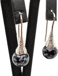 R. M. ékszer Fülbevaló golyó hópeh obszid mint kürt lógós 10-10, 5mm (087673)