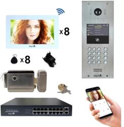 Mentor Kit Interfon Video 8 familii wireless WiFi IP65 1.3MP 7 inch Color 4in1 POE Tag Mentor SYKT036