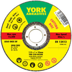 York 115x1x22.23mm a60s inox lapos vágókorong (YRK2304430K)
