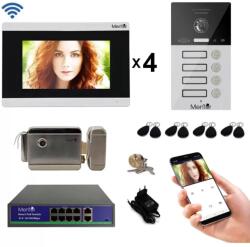 Mentor Kit Interfon Video 4 familii wireless WiFi IP65 1.3MP 7 inch Color 4in1 POE RJ45 Tag Mentor SYKT035 (MMDSYKT035)