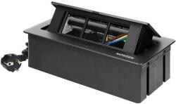  Elosztó, asztalba süllyesztett, nyitható, fém ház, fekete, 3x 45x45mm / 6x 22.5x45mm (OR-GM-9010-B)