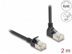 Delock Cablu de rețea RJ45 Cat. 6A S/FTP, subțire, îndoire la 90° în sus / drept, 2 m, negru (80288)