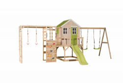 Wendi Toys Casuta de gradina Lime Lodge cu tobogan, leagan dublu, modul sport si bucatarie (M28L_GK), Wendi Toys (M28L_GK) - roua Casuta pentru copii