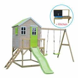 Wendi Toys Casuta de gradina Lime Lodge cu tobogan, leagan dublu si bucatarie (M28L_K), Wendi Toys (M28L_K) - roua Casuta pentru copii