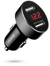 USAMS Зарядно за автозапалка 12V Usams C1 2.1A, Digital Display, черно (CC45GC01)
