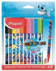 Maped Set de pixuri cu vârf de pâslă, 2 mm, lavabile, MAPED "Color' Peps Ocean Life", 12 culori diferite (845701)