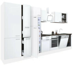Leziter Yorki 370 konyhabútor fehér korpusz, selyemfényű fehér front alsó sütős elemmel polcos szekrénnyel és felülfagyasztós hűtős szekrénnyel (L370FHFH-SUT-PSZ-FF) - geminiduo