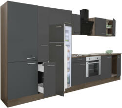 Leziter Yorki 360 konyhabútor yorki tölgy korpusz, selyemfényű antracit front alsó sütős elemmel polcos szekrénnyel és felülfagyasztós hűtős szekrénnyel (L360YAN-SUT-PSZ-FF) - geminiduo
