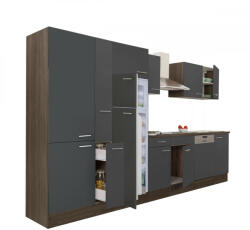 Leziter Yorki 370 konyhabútor yorki tölgy korpusz, selyemfényű antracit fronttal polcos szekrénnyel és felülfagyasztós hűtős szekrénnyel (L370YAN-PSZ-FF) - geminiduo