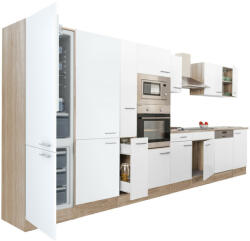 Leziter Yorki 430 konyhabútor sonoma tölgy korpusz, selyemfényű fehér fronttal alulfagyasztós hűtős szekrénnyel (L430STFH-AF) - geminiduo