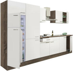Leziter Yorki 330 konyhabútor yorki tölgy korpusz, selyemfényű fehér fronttal polcos szekrénnyel és felülfagyasztós hűtős szekrénnyel (L330YFH-PSZ-FF) - geminiduo