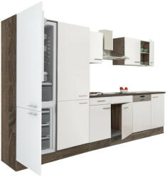 Leziter Yorki 340 konyhabútor yorki tölgy korpusz, selyemfényű fehér fronttal polcos szekrénnyel és alulfagyasztós hűtős szekrénnyel (L340YFH-PSZ-AF) - geminiduo