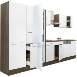 Leziter Yorki 370 konyhabútor yorki tölgy korpusz, selyemfényű fehér fronttal polcos szekrénnyel és alulfagyasztós hűtős szekrénnyel (L370YFH-PSZ-AF) - geminiduo