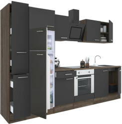 Leziter Yorki 300 konyhabútor yorki tölgy korpusz, selyemfényű antracit front alsó sütős elemmel felülfagyasztós hűtős szekrénnyel (L300YAN-SUT-FF) - geminiduo