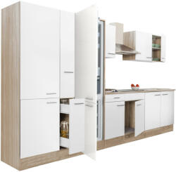 Leziter Yorki 360 konyhabútor sonoma tölgy korpusz, selyemfényű fehér fronttal polcos szekrénnyel és alulfagyasztós hűtős szekrénnyel (L360STFH-PSZ-AF) - geminiduo