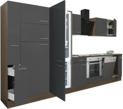 Leziter Yorki 370 konyhabútor yorki tölgy korpusz, selyemfényű antracit front alsó sütős elemmel polcos szekrénnyel és alulfagyasztós hűtős szekrénnyel (L370YAN-SUT-PSZ-AF) - geminiduo