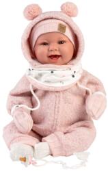 Llorens Llorens: Tala Sonrisas 44cm-es újszülött baba hanggal rózsaszín kezeslábasban (84480) - jatekshop