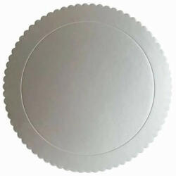  Ezüst színű, kör alakú fodros tortaalátét, tortakarton - 20 cm (T100001)