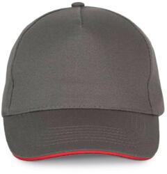 K-UP KP124 SANDWICH baseball sapka 5 paneles, pamut twill anyagból K-UP, Slate Grey/Red-U (kp124sl-re-u)