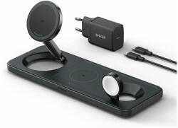 Anker incarcare wireless "MagGo" 15W, 3-in-1, 3 x wireless, incarca simultan telefon, casti si smartwatch Apple, negru (B25M1311) - pcone