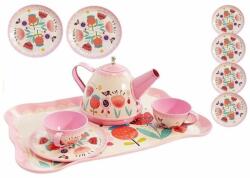 LeanToys Set metalic de ceai cu floricele pentru copii, 14 piese de jucarie, LeanToys, 5818 Bucatarie copii