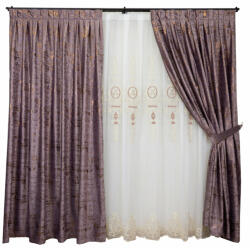 Hiko Set 5 piese Hiko Lux pliuri roz pudra, 2 draperii Imperial Comfy catifea cu bentite si o perdea brodata 3DTaby flori, cu rejansa (10005333)