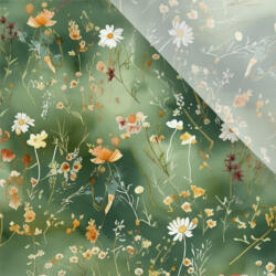 Takoy Enyhén elasztikus műselyem / silky anyag mini virágok sötétzöld Victoria